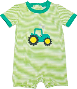 Green tractor romper
