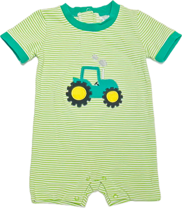 Green tractor romper