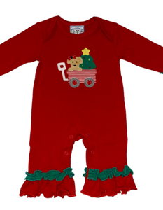 Red Christmas wagon romper