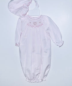 Pink smock gown w/ bonnet
