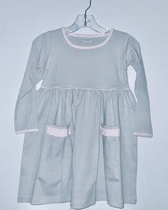 Grey stripe w/ pink pockets dress