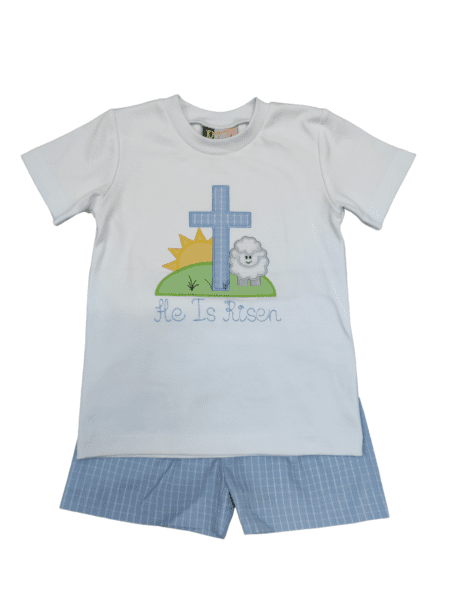 White and Blue HE is risen Short set