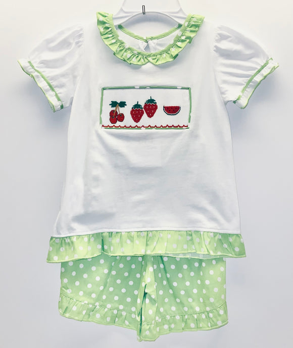 Green dot strawberry Short set