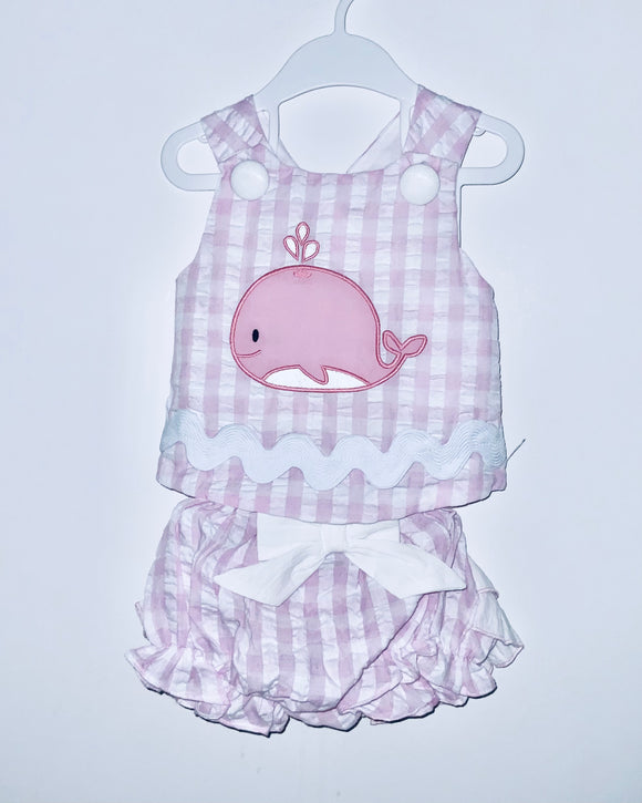Pink check whale bloomer set
