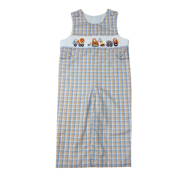 Orange/blue plaid construction smocked Jon Jon