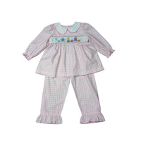 Pink check smock princess pant set