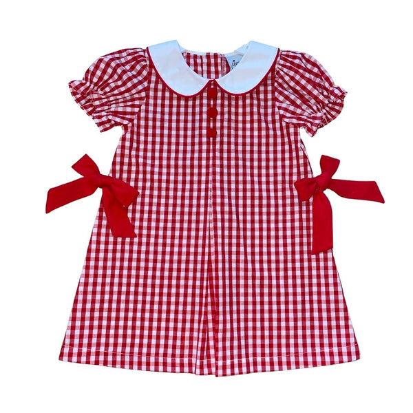 Red check w/side bows dress