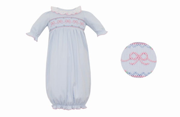 Light blue smocked bow gown