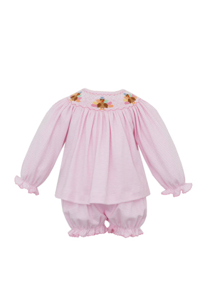 Smocked turkey bloomer set