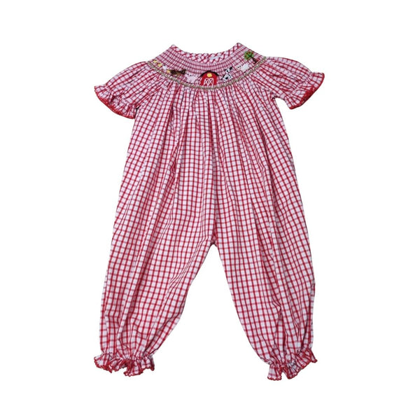 Red check smock farm long bubble