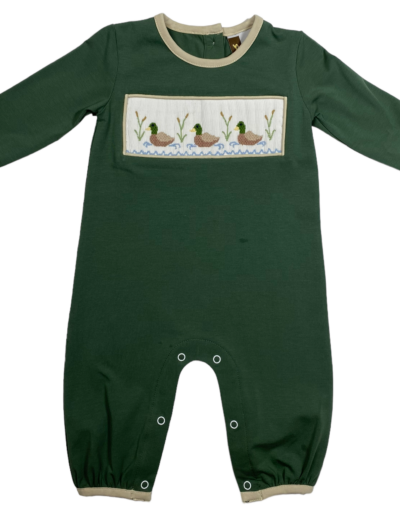 Dark green smock duck romper