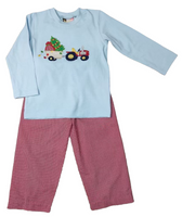 Light blue Christmas tractor boy pant set