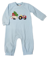 Light blue Christmas tractor boy romper