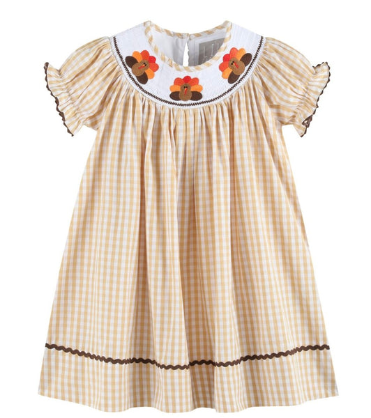 Tan check smock turkey dress