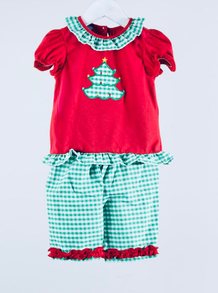 Green/Red ruffle Christmas tree pant set