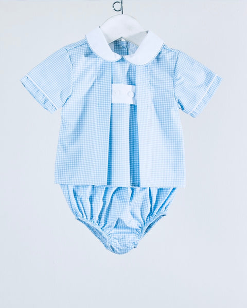 Blue check diaper set