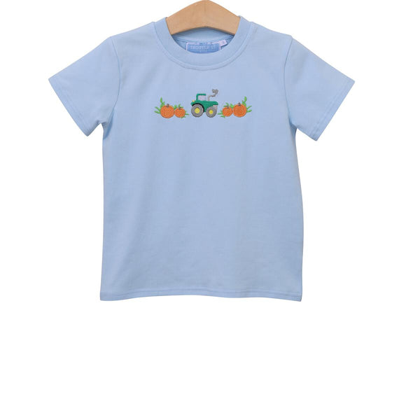 Blue pumpkin with tractor shirt