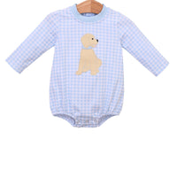 Blue check puppy long sleeve bubble