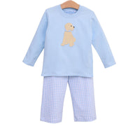 Blue check puppy pant set