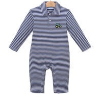 Navy stripe tractor polo romper