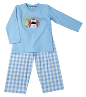 Blue doghouse Christmas pant set