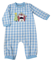 Blue check Christmas doghouse romper