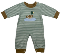 Green stripe duck romper