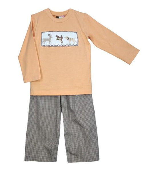 Peach deer, duck, dog pant set