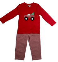 Red truck hauling Christmas tree pant set