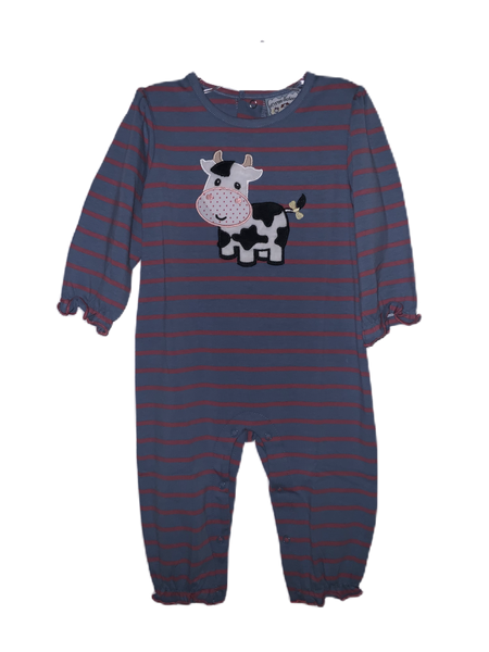 Girl Grey stripe cow romper