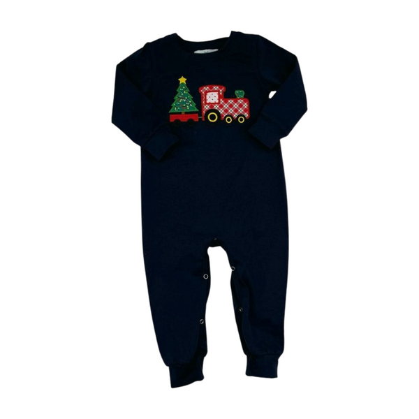 Navy Christmas train romper