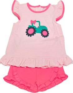 Pink tractor short set