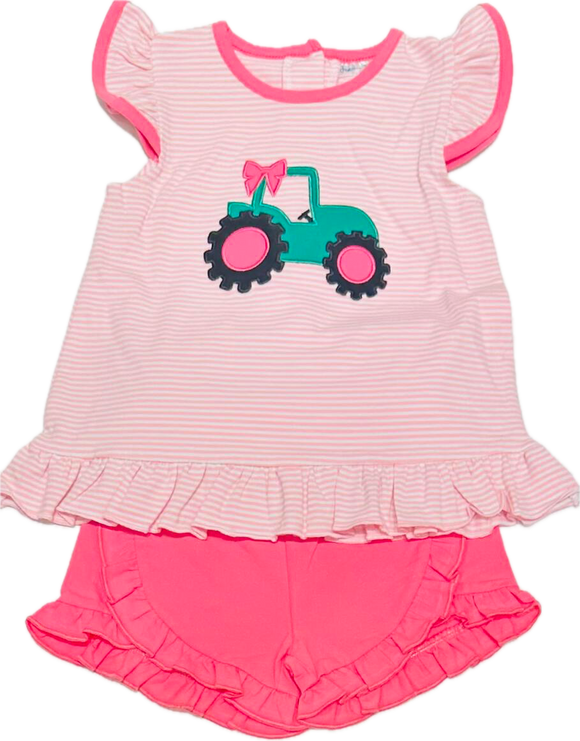 Pink tractor short set