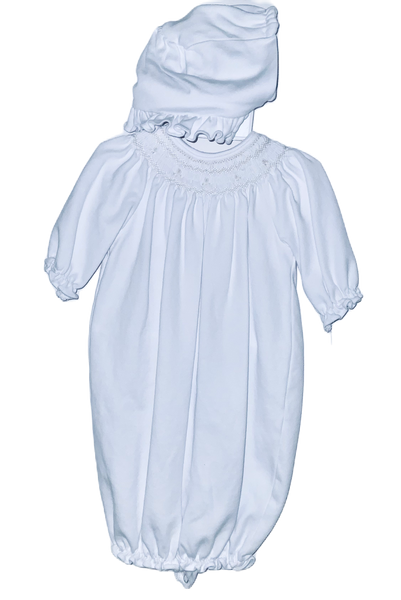 White smock gown & bonnet