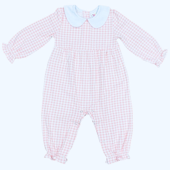 Pink check long romper