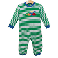 Green stripe dinosaur romper