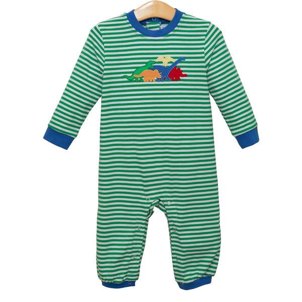 Green stripe dinosaur romper