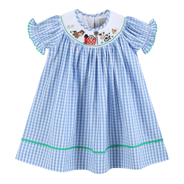 Blue check farm dress