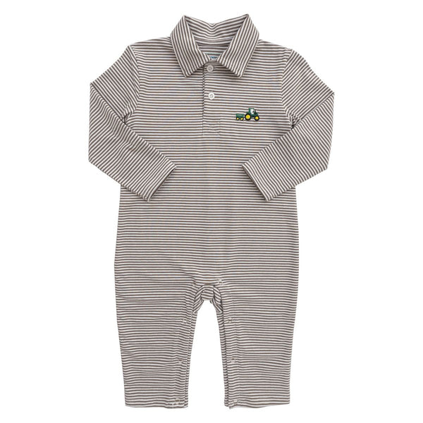 Taupe tractor polo romper