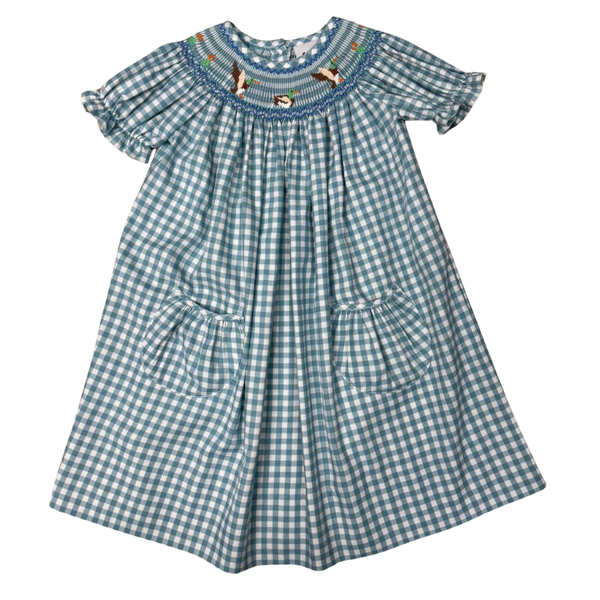 Teal mallards smock dress