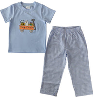 Blue trick or treat wagon pant set