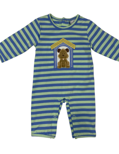 Mint stripe doghouse romper