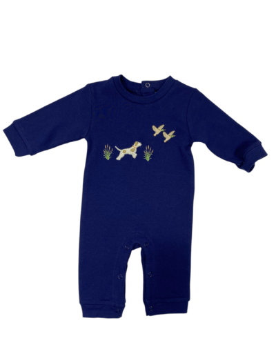 Navy hunting dog romper