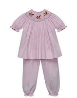 Pink smocked mallard pant set