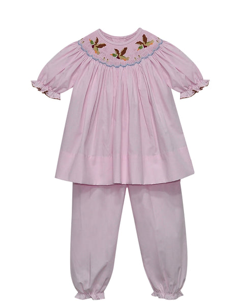 Pink smocked mallard pant set