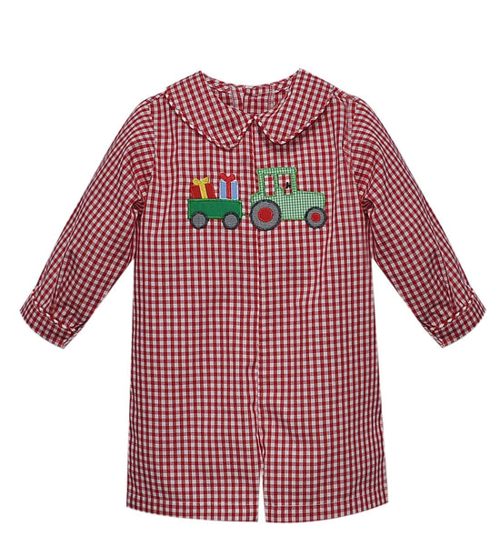 Red check Christmas tractor