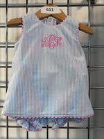 Blue pinstripe bloomer set