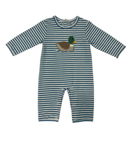Teal stripe duck romper