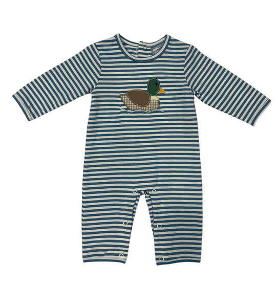Teal stripe duck romper