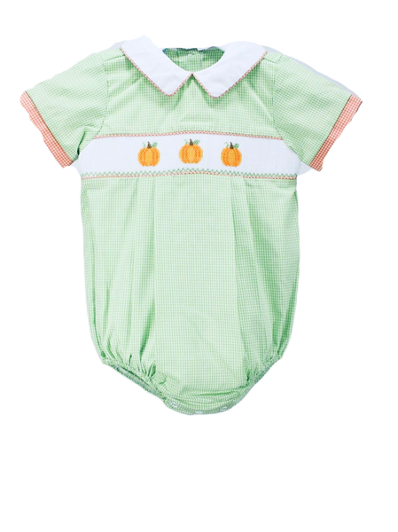 Green check smocked pumpkin bubble